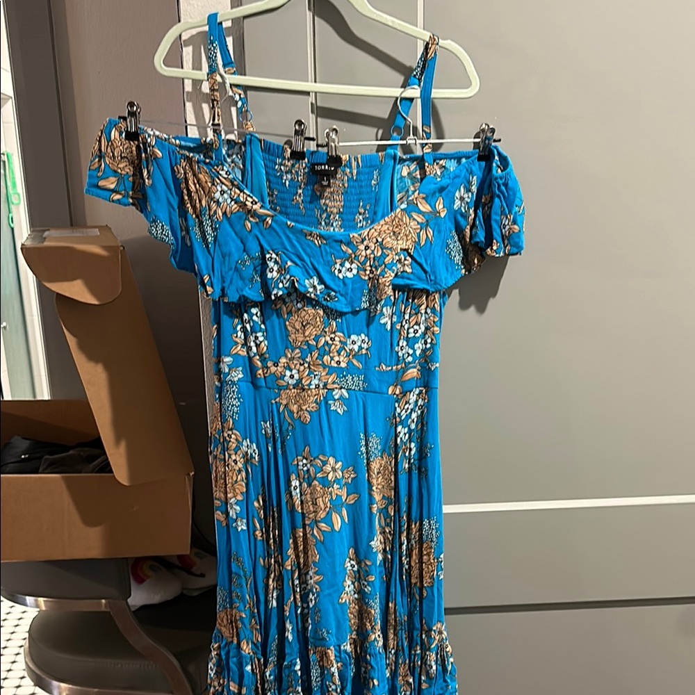 Floral Blue cold-Shoulder Dress